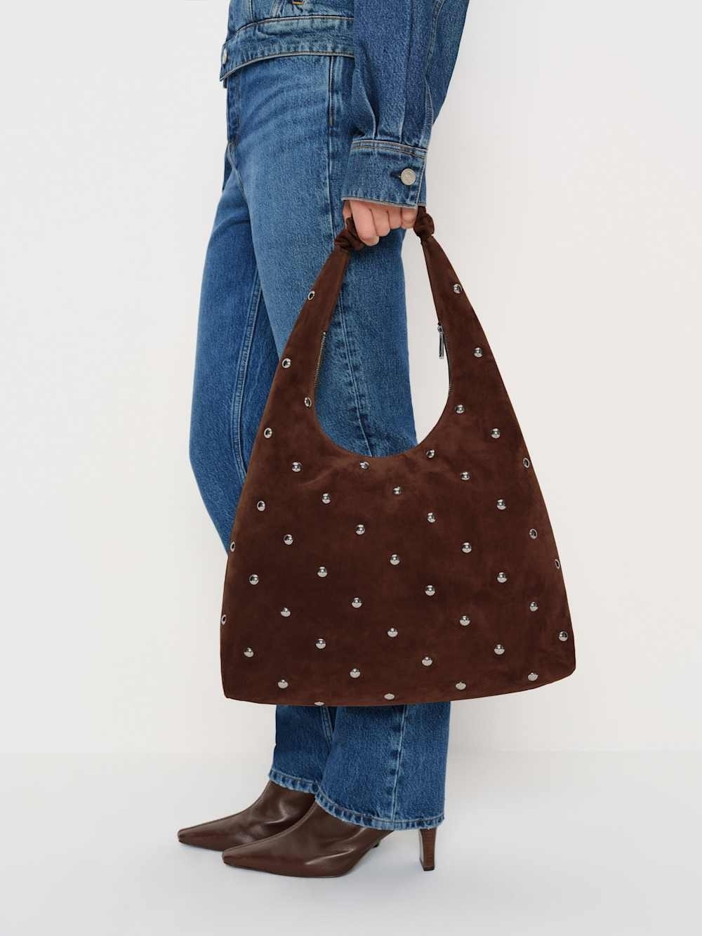 Reformation brown Studded Suede Shoulder Bag - Women - Picture 4 of 4